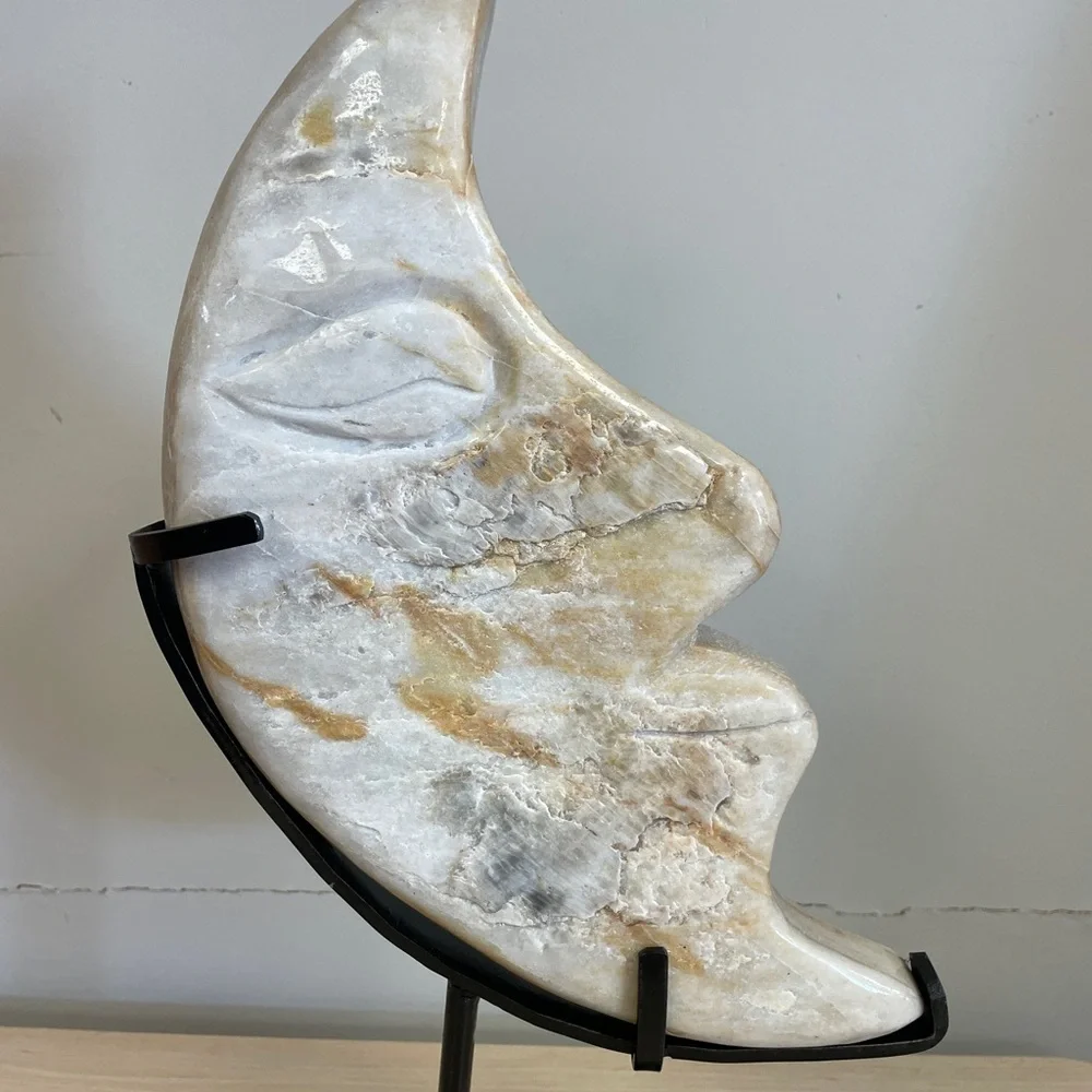 XL 100% NATURAL JASPER MOON W/ custom stand18” high, 9”wide 3” thick 3.9KG 8.7LB - Picture 3 of 9